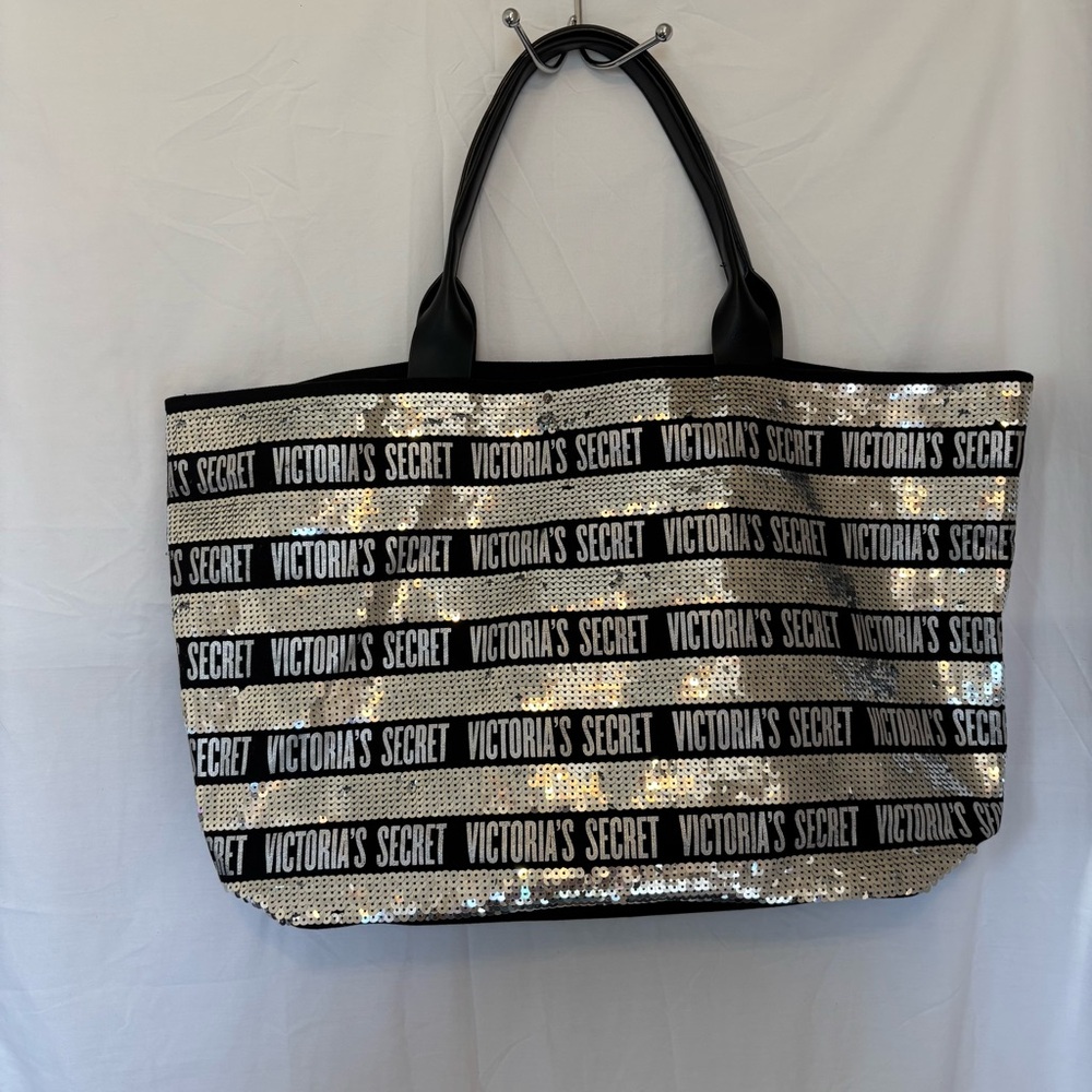Victoria's Secret Black and Silver Sparkle Sequin Tote